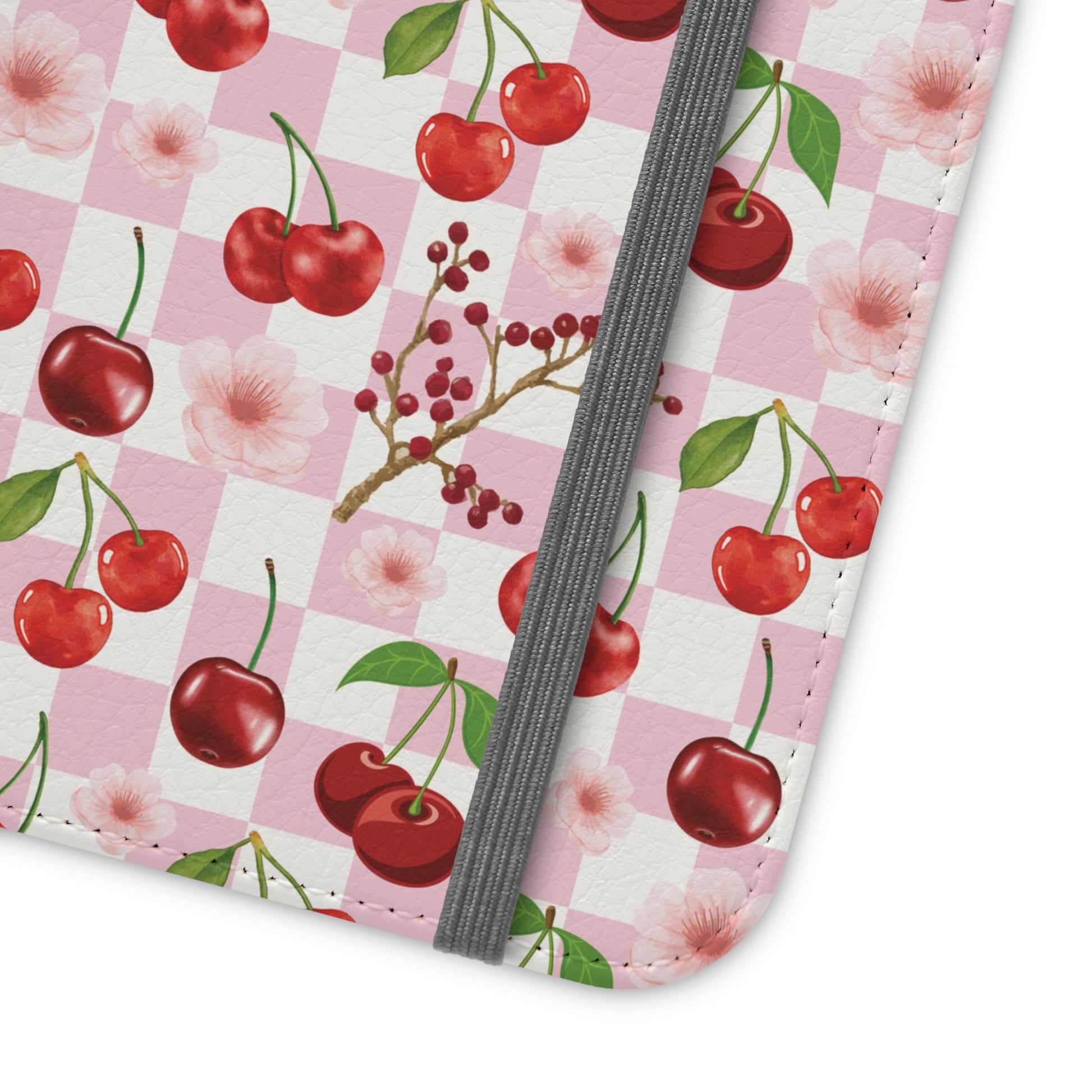 Cherry Checkerboard Flip Phone Case Cover with Pockets - Phone Case - Kristine Celestine