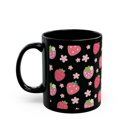 Strawberries and Daisies Black Mug