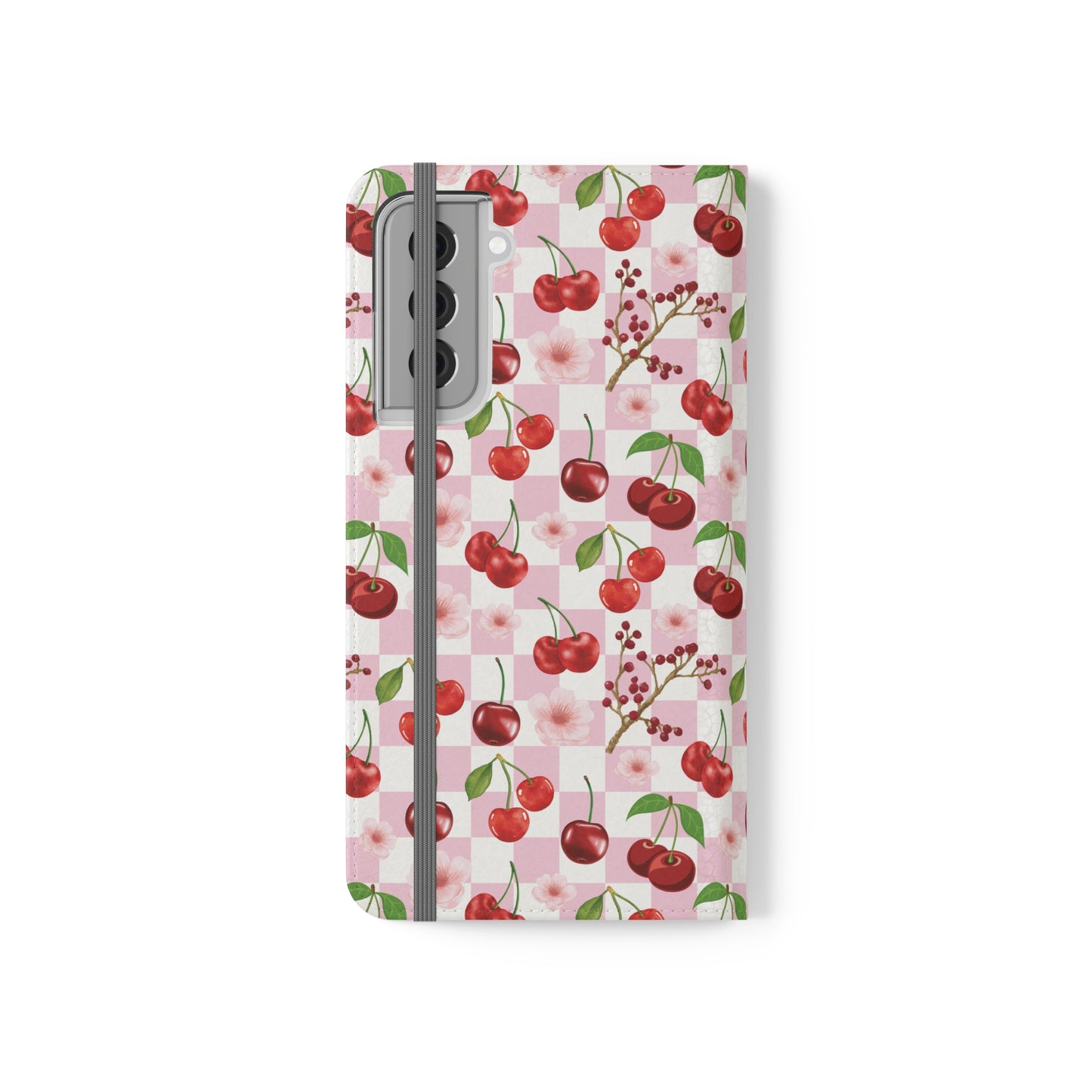 Cherry Checkerboard Flip Phone Case Cover with Pockets - Phone Case - Kristine Celestine