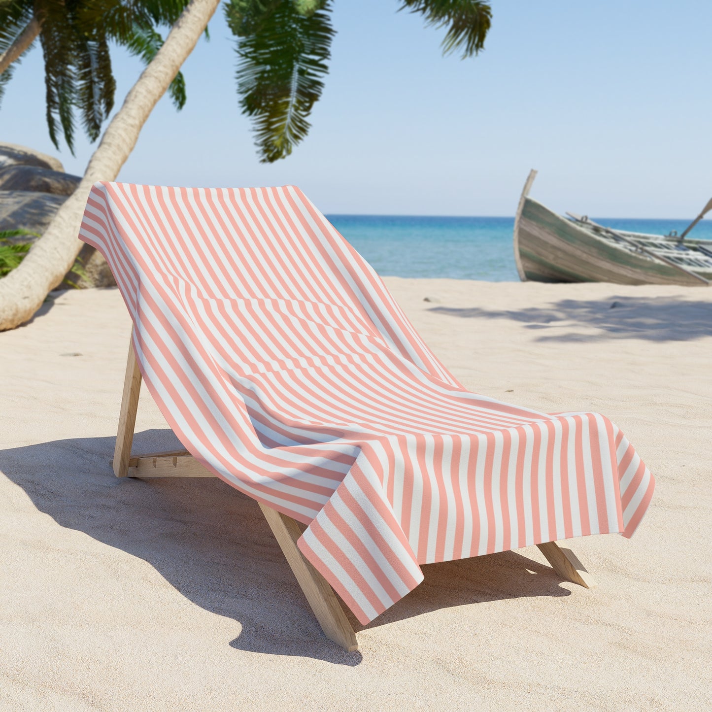 Coral Pink Stripes Beach Towel