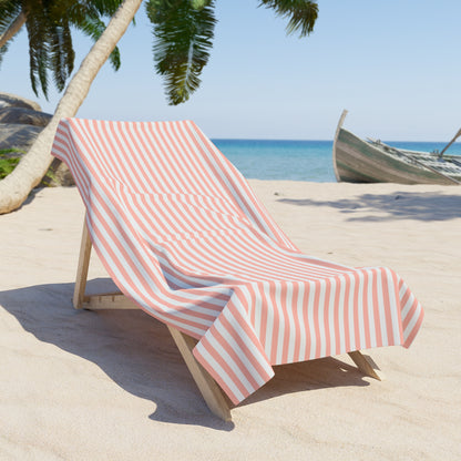 Coral Pink Stripes Beach Towel