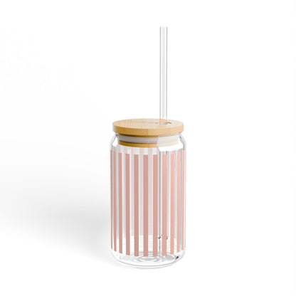 Coral Pink Stripes Sipper Glass 16 oz