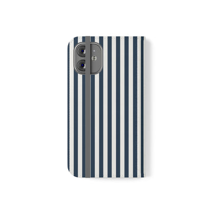 Navy Blue Stripes Flip Phone Case Cover with Pockets - Phone Case - Kristine Celestine