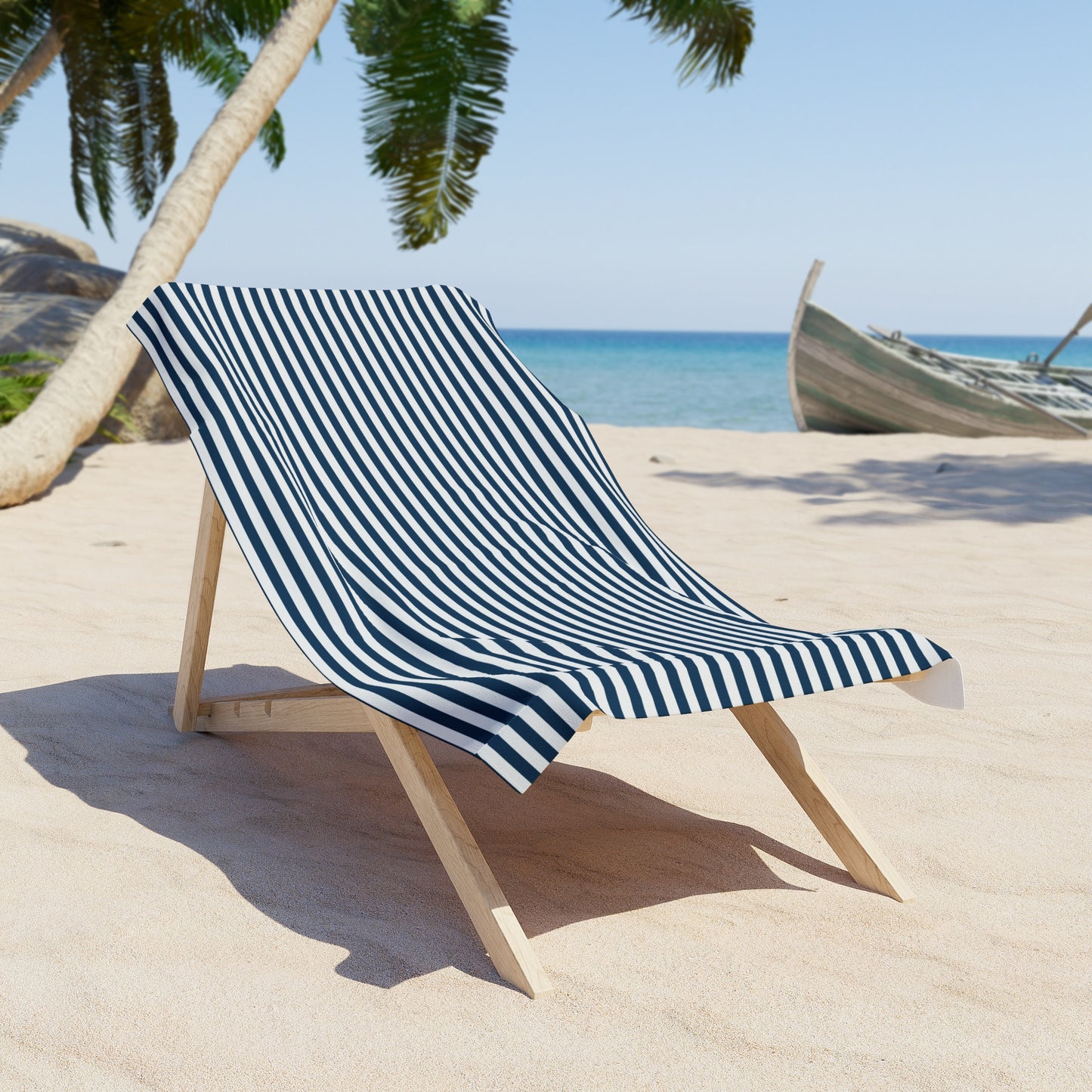 Navy Blue Stripes Beach Towel