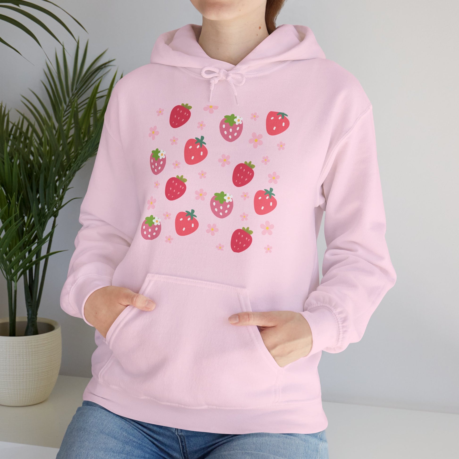 Strawberries and Daisies Hoodie Cute Strawberry Fruit Hooded Sweatshirt Pink and Red Strawberry Daisy - Hoodie - Kristine Celestine