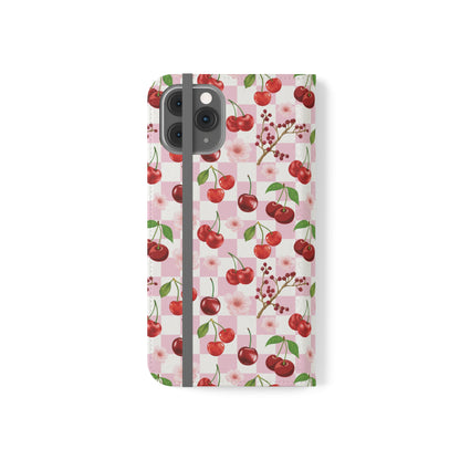 Cherry Checkerboard Flip Phone Case Cover with Pockets - Phone Case - Kristine Celestine