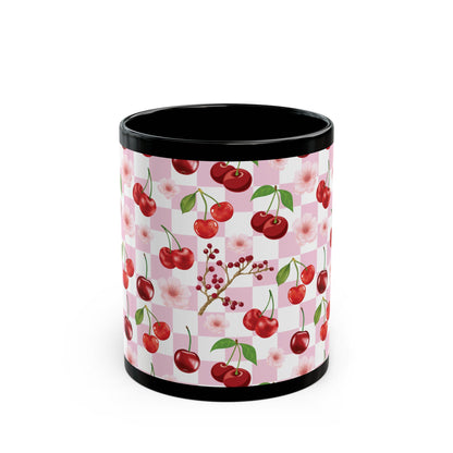 Cherry Checkerboard Black Mug Cool Summer Coffee Mug Tea Cup Spring Ceramic Mug