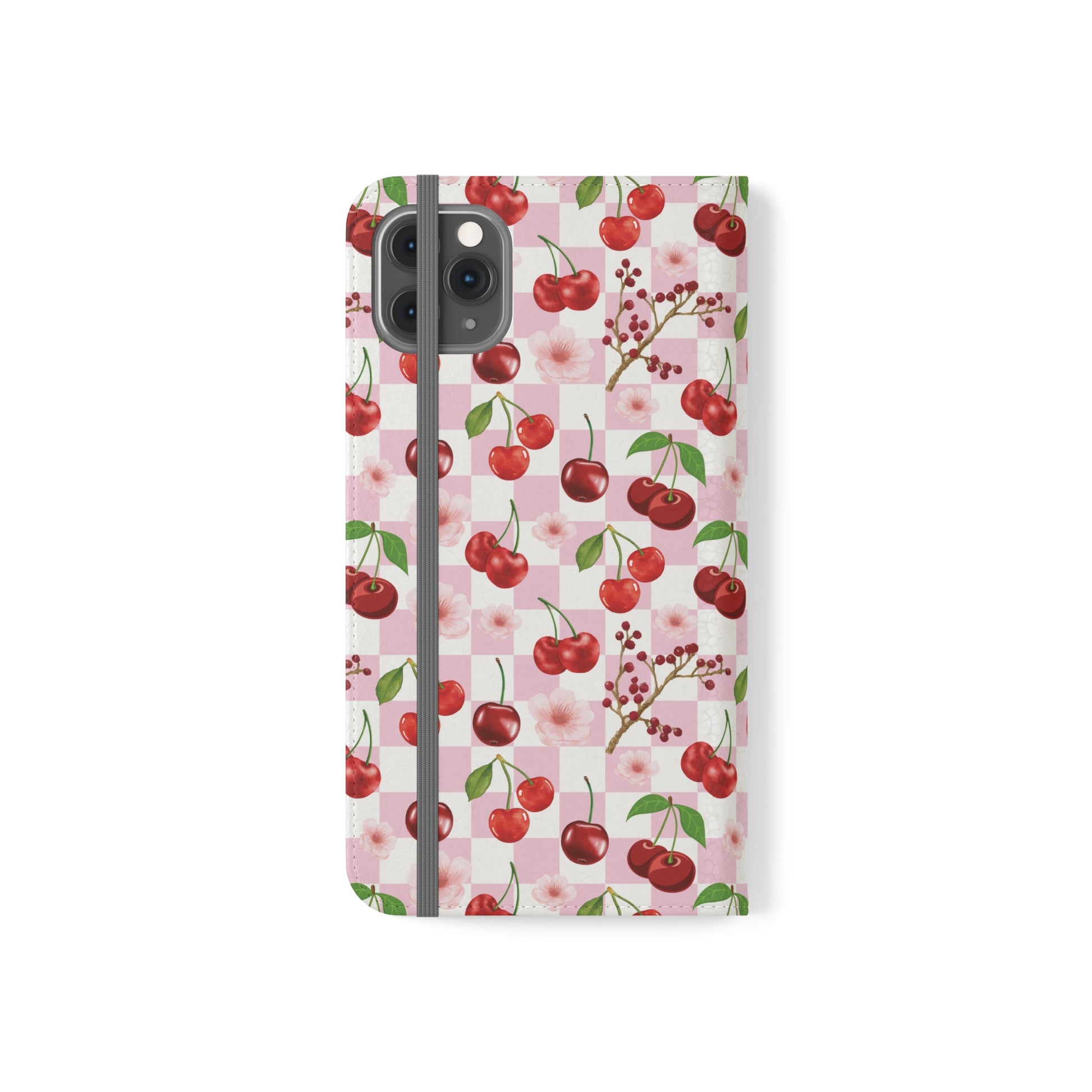 Cherry Checkerboard Flip Phone Case Cover with Pockets - Phone Case - Kristine Celestine