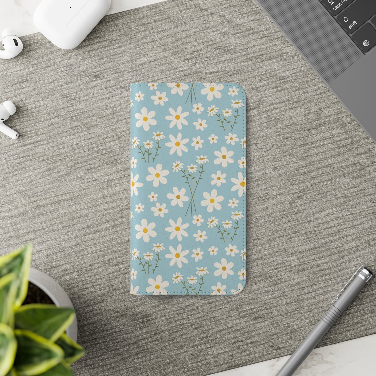 Sky Blue Daisy Flip Phone Case Cover with Pockets - Phone Case - Kristine Celestine