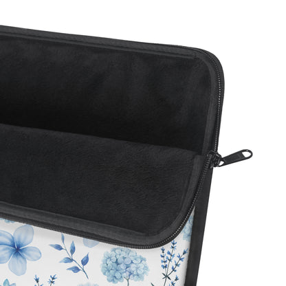 Snowy Blue Flowers Laptop Sleeve Cute Blue Floral Laptop Pouch Winter Laptop Bag Laptop Case Spring Flowers Laptop Protector Cute Tablet Sleeve Pretty Tablet Case Adorable Tablet Pouch