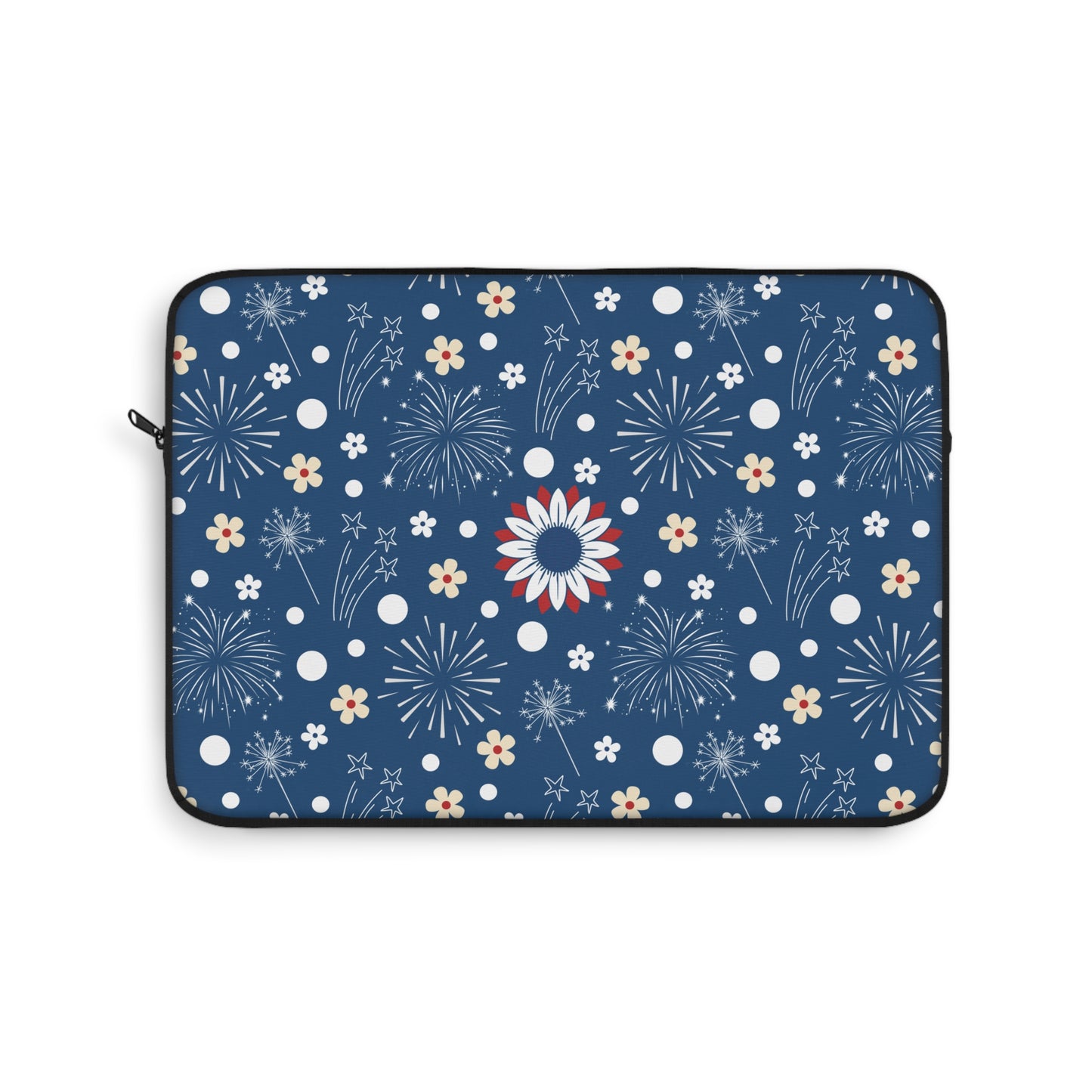 USA Daisy Fireworks Laptop Sleeve Cute American Laptop Pouch Red White and Blue Summer Laptop Bag Laptop Case Spring Laptop Protector Cute Tablet Sleeve Pretty Tablet Case Adorable Tablet Pouch