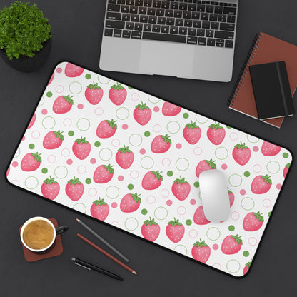 Pink Strawberry Bubbles Desk Mat Computer Mat