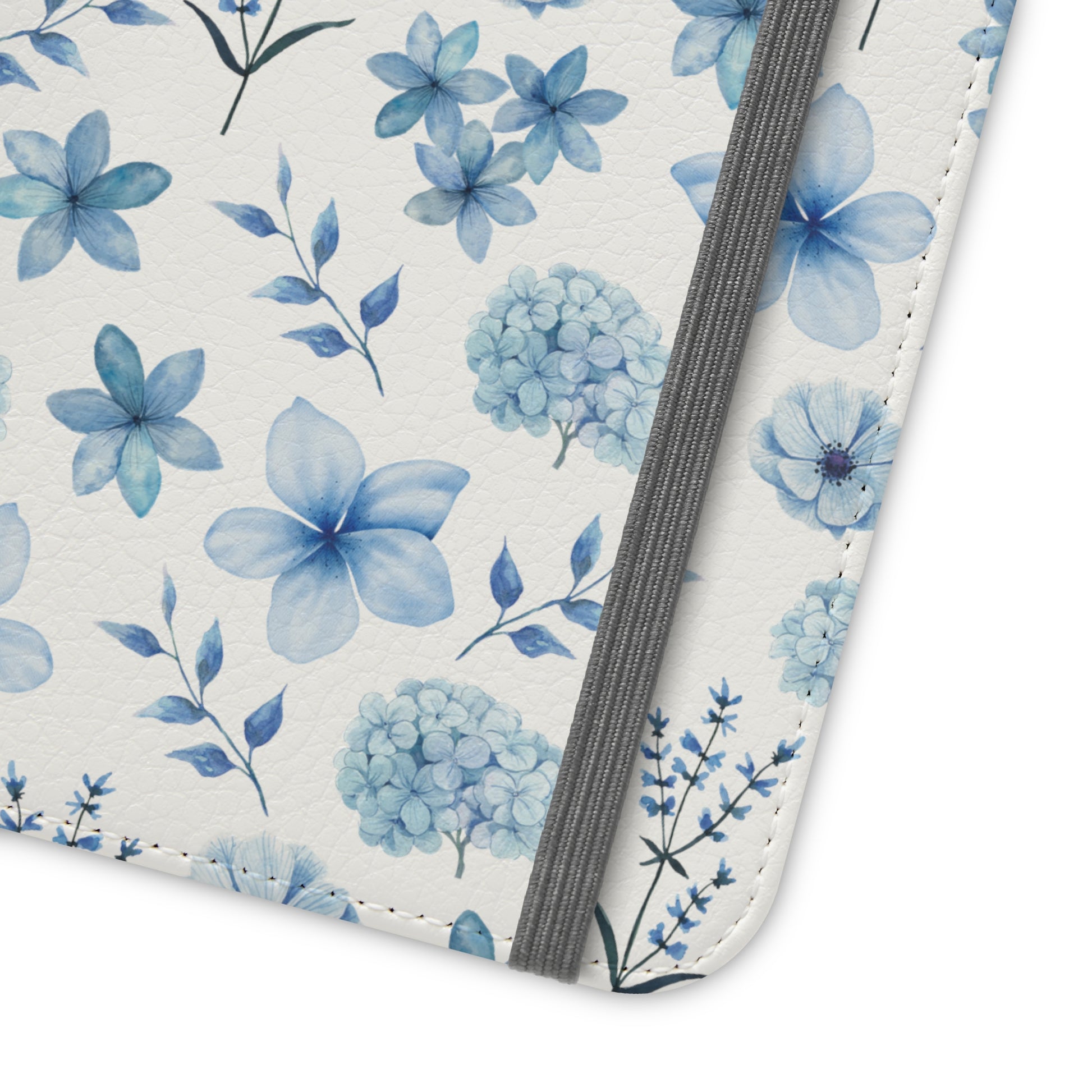 Snowy Blue Flowers Flip Phone Case Cover with Pockets - Phone Case - Kristine Celestine