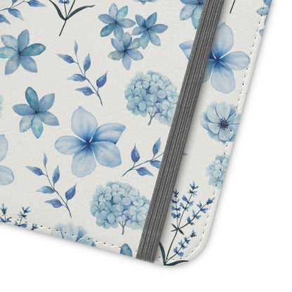 Snowy Blue Flowers Flip Phone Case Cover with Pockets - Phone Case - Kristine Celestine