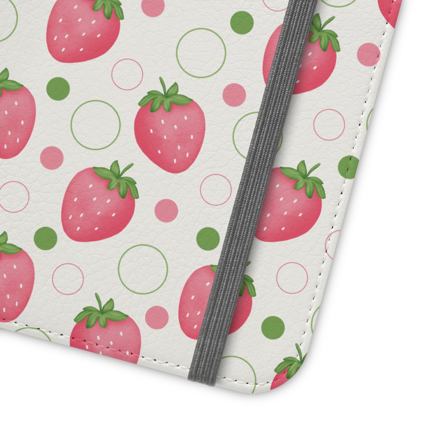 Pink Strawberry Bubbles Flip Phone Case Cover with Pockets - Phone Case - Kristine Celestine