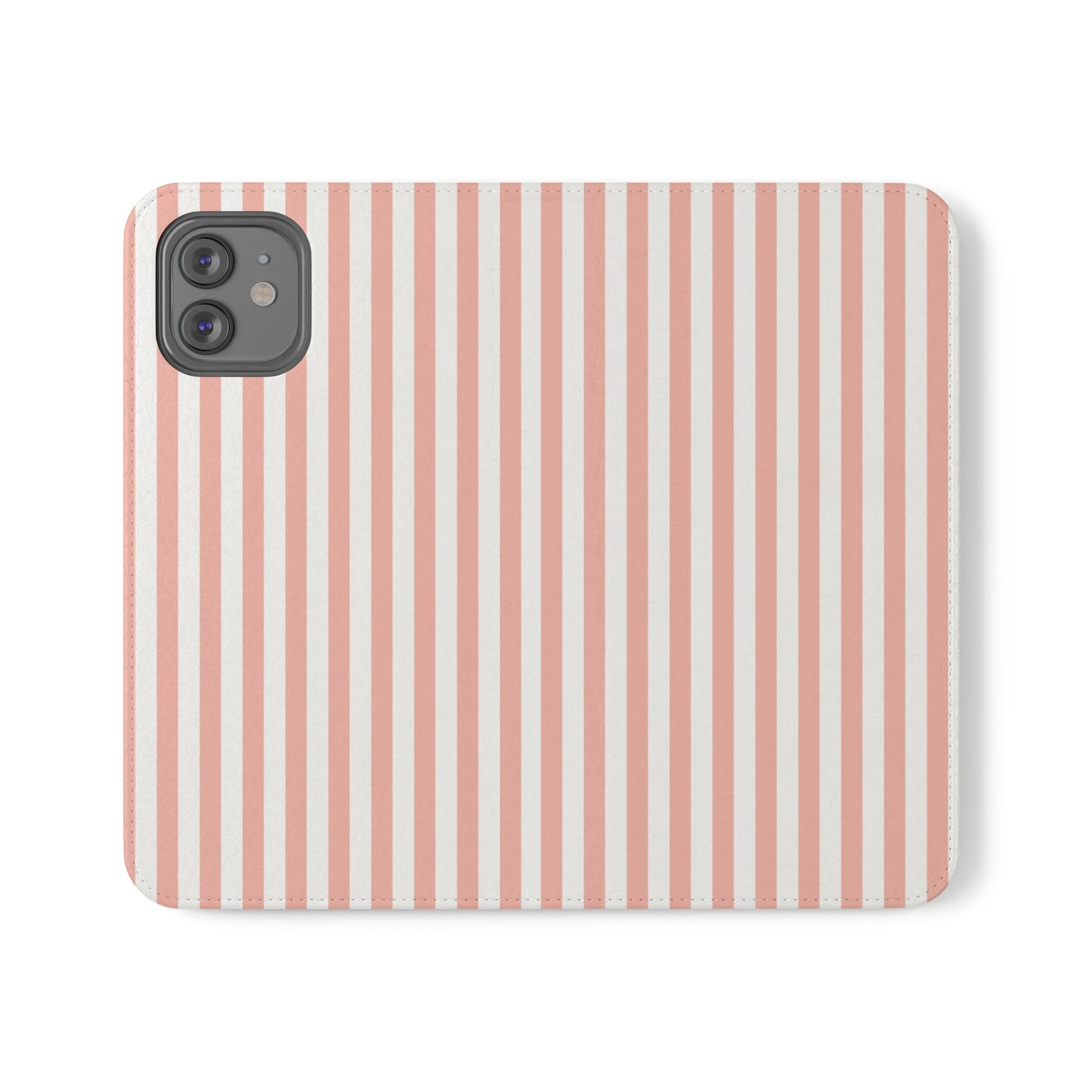 Coral Pink Stripes Flip Phone Case Cover with Pockets