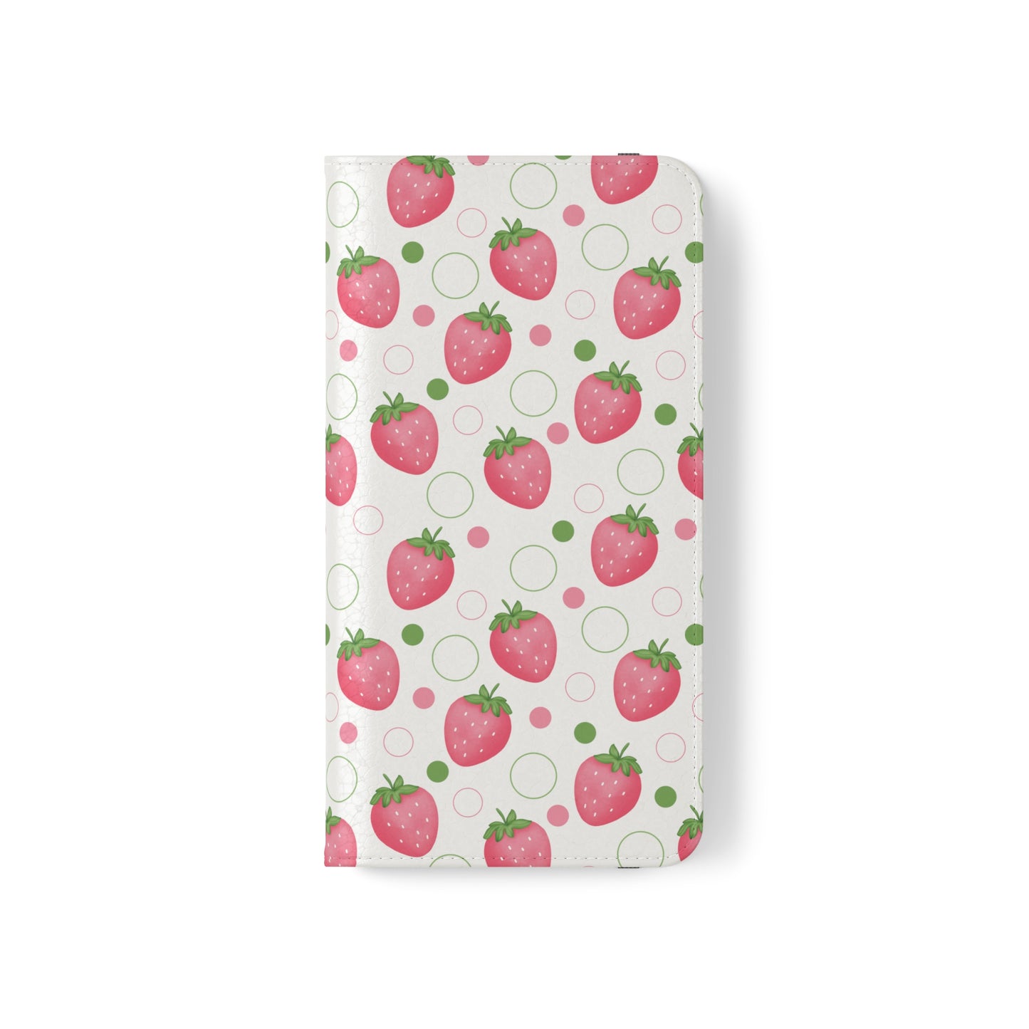 Pink Strawberry Bubbles Flip Phone Case Cover with Pockets