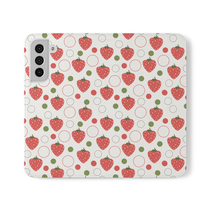 Red Strawberry Bubbles Flip Phone Case Cover with Pockets - Phone Case - Kristine Celestine