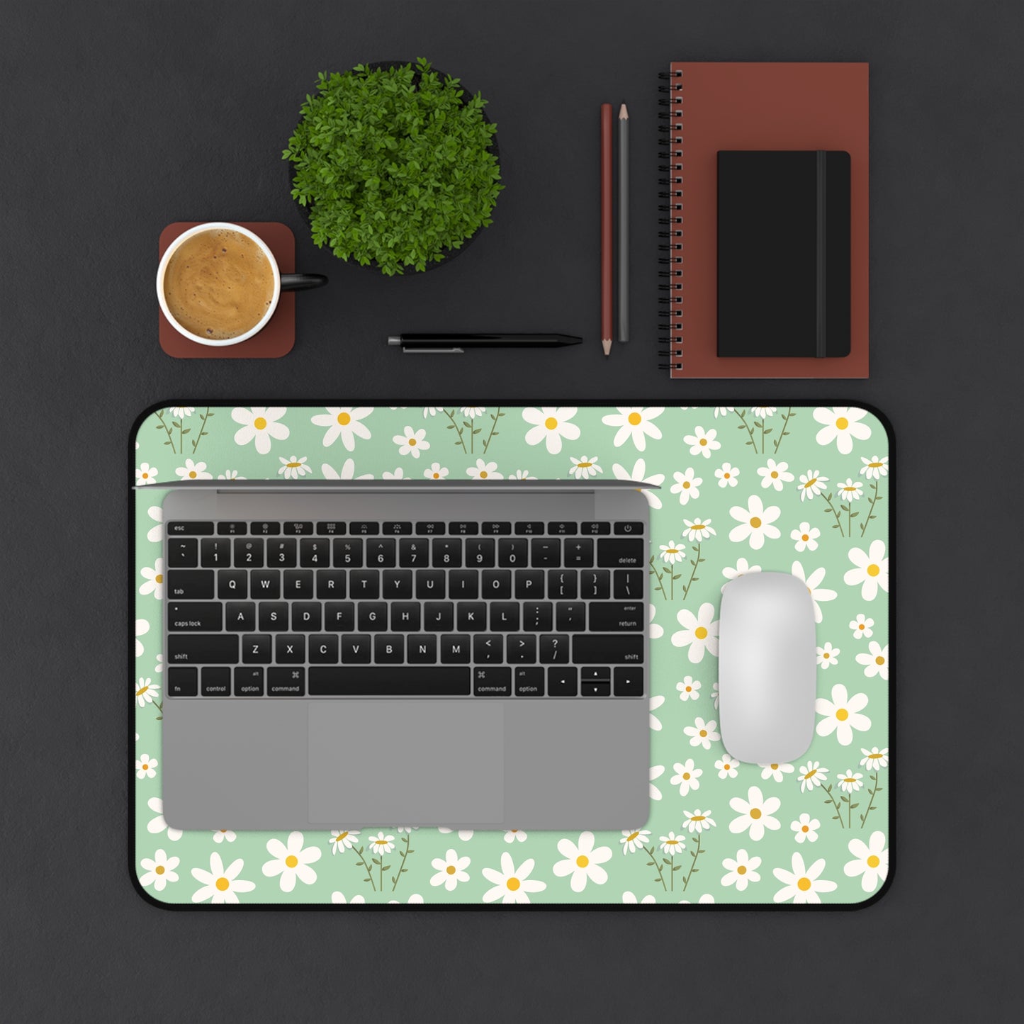 Mint Daisy Delight Desk Mat Floral Spring Sage Green Computer Mat Pistachio Green Daisies Office Mat