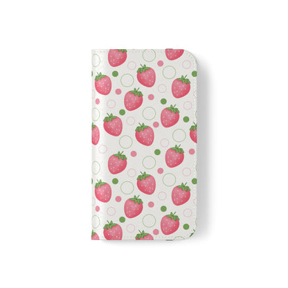 Pink Strawberry Bubbles Flip Phone Case Cover with Pockets - Phone Case - Kristine Celestine