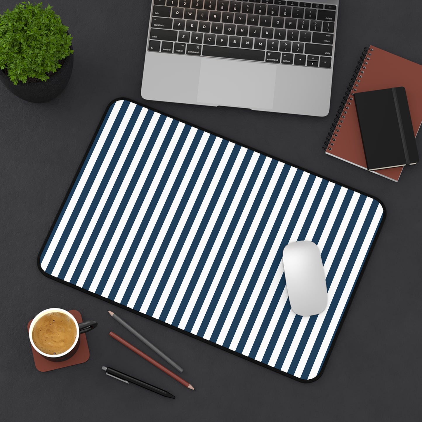 Navy Blue Stripes Desk Mat Royal Blue Stiped Computer Mat Classic Dark Blue Office Mat