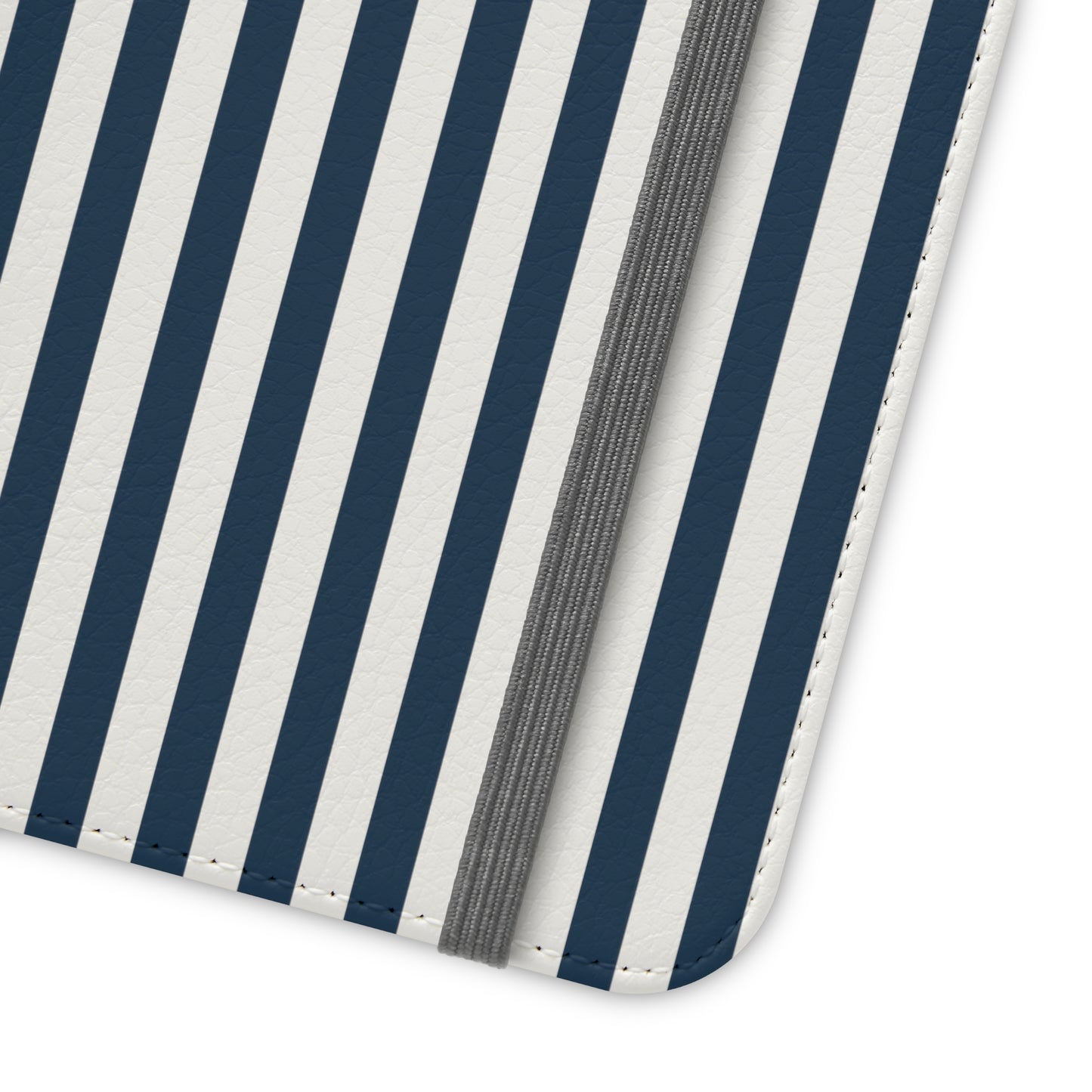 Navy Blue Stripes Flip Phone Case Cover with Pockets