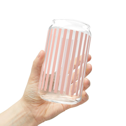 Coral Pink Stripes Sipper Glass 16 oz