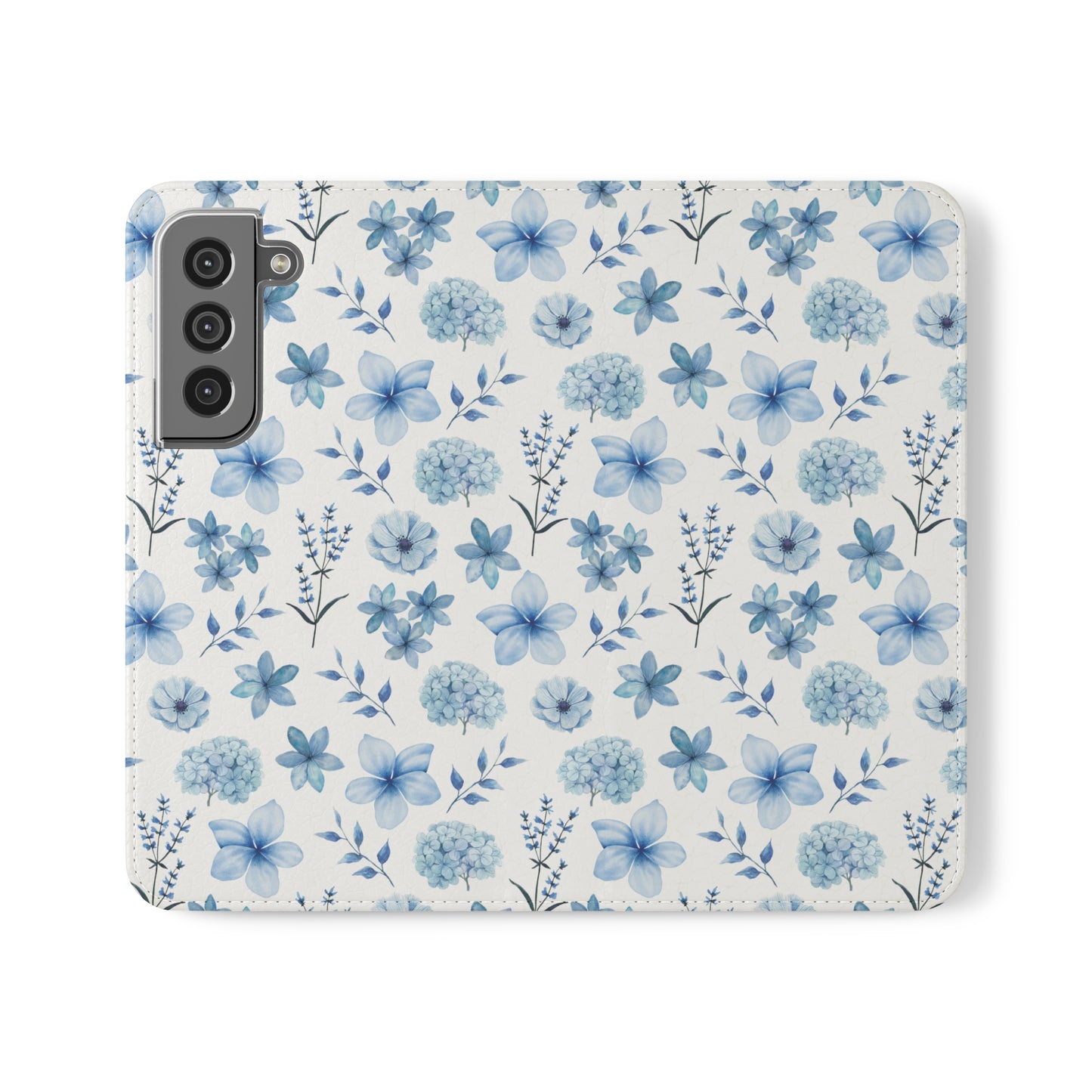 Snowy Blue Flowers Flip Phone Case Cover with Pockets - Phone Case - Kristine Celestine