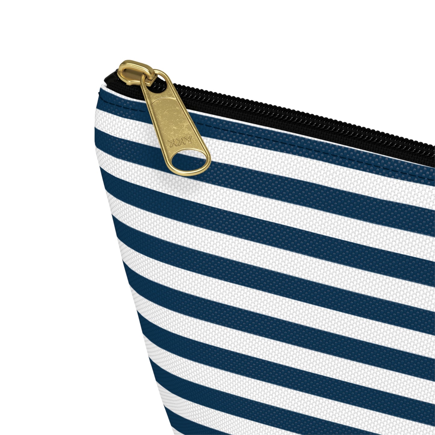 Royal Navy Blue Stripes Accessory Pouch with T-bottom Classic Dark Blue and White Pouch for Makeup Small Bag for School Supplies Striped Zipper Pouch