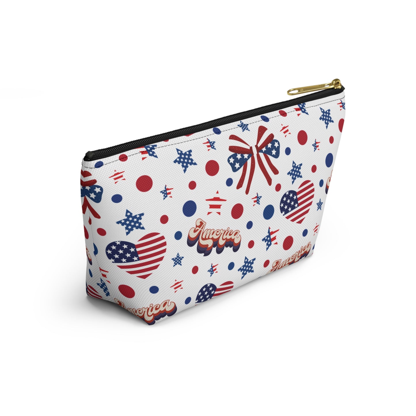 America's Sweetheart and Bows Accessory Pouch with T-bottom Pouch for Makeup Small Bag for School Supplies Cute Summer Zipper Pouch