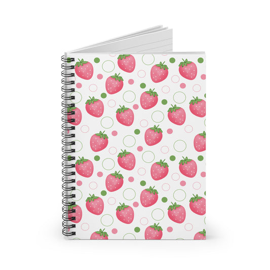 Pink Strawberry Bubbles Spiral Notebook 6x8" Spring Journal Pink Strawberries Summer Fruit Notebook