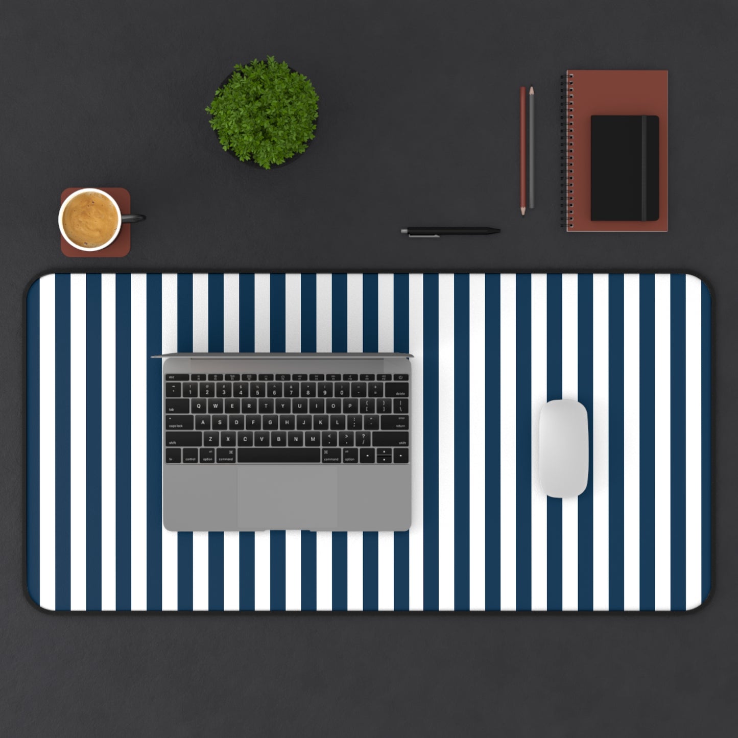 Navy Blue Stripes Desk Mat Royal Blue Stiped Computer Mat Classic Dark Blue Office Mat