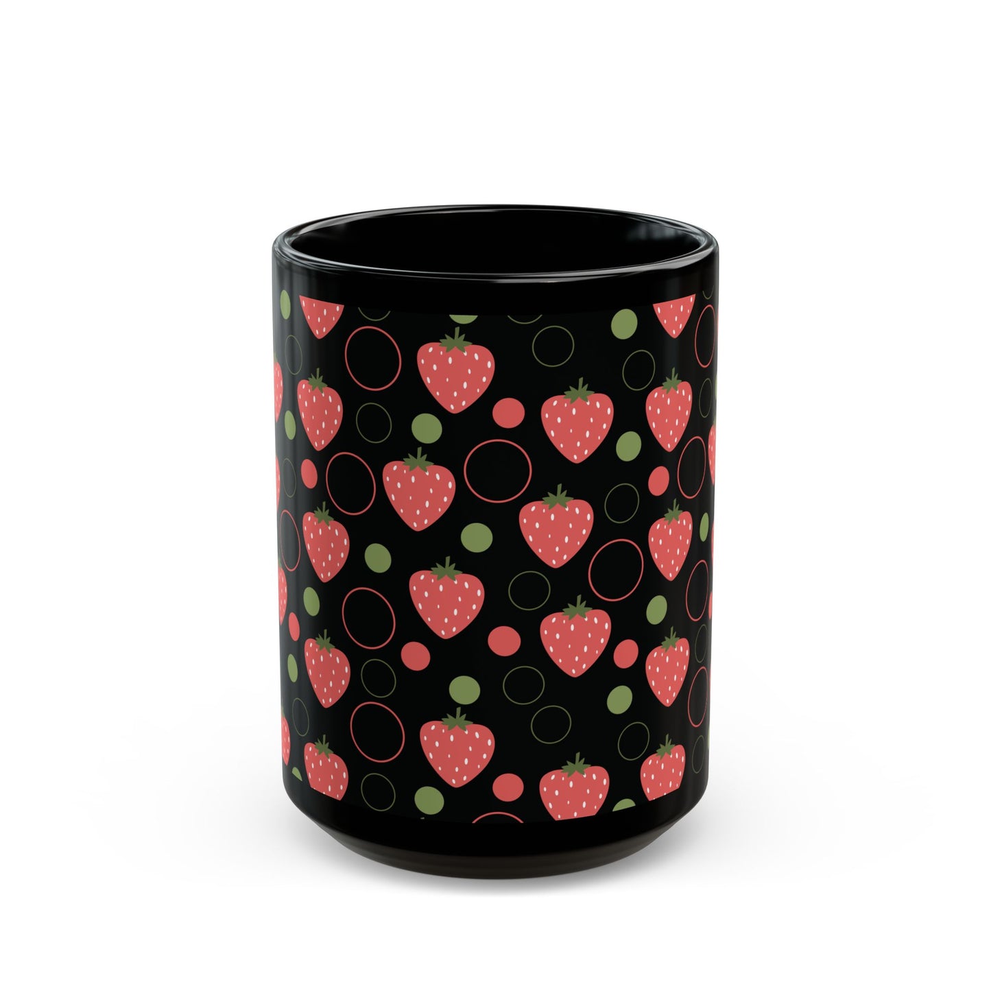 Red Strawberry Bubbles Black Mug Cool Summer Coffee Mug Tea Cup Spring Ceramic Mug