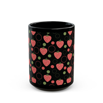 Red Strawberry Bubbles Black Mug Cool Summer Coffee Mug Tea Cup Spring Ceramic Mug