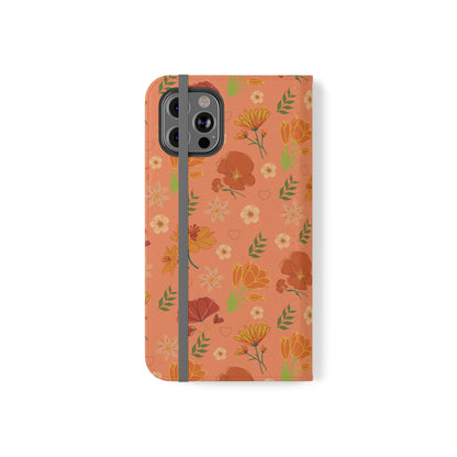 Coral Peach Meadow Flip Phone Case Cover with Pockets - Phone Case - Kristine Celestine