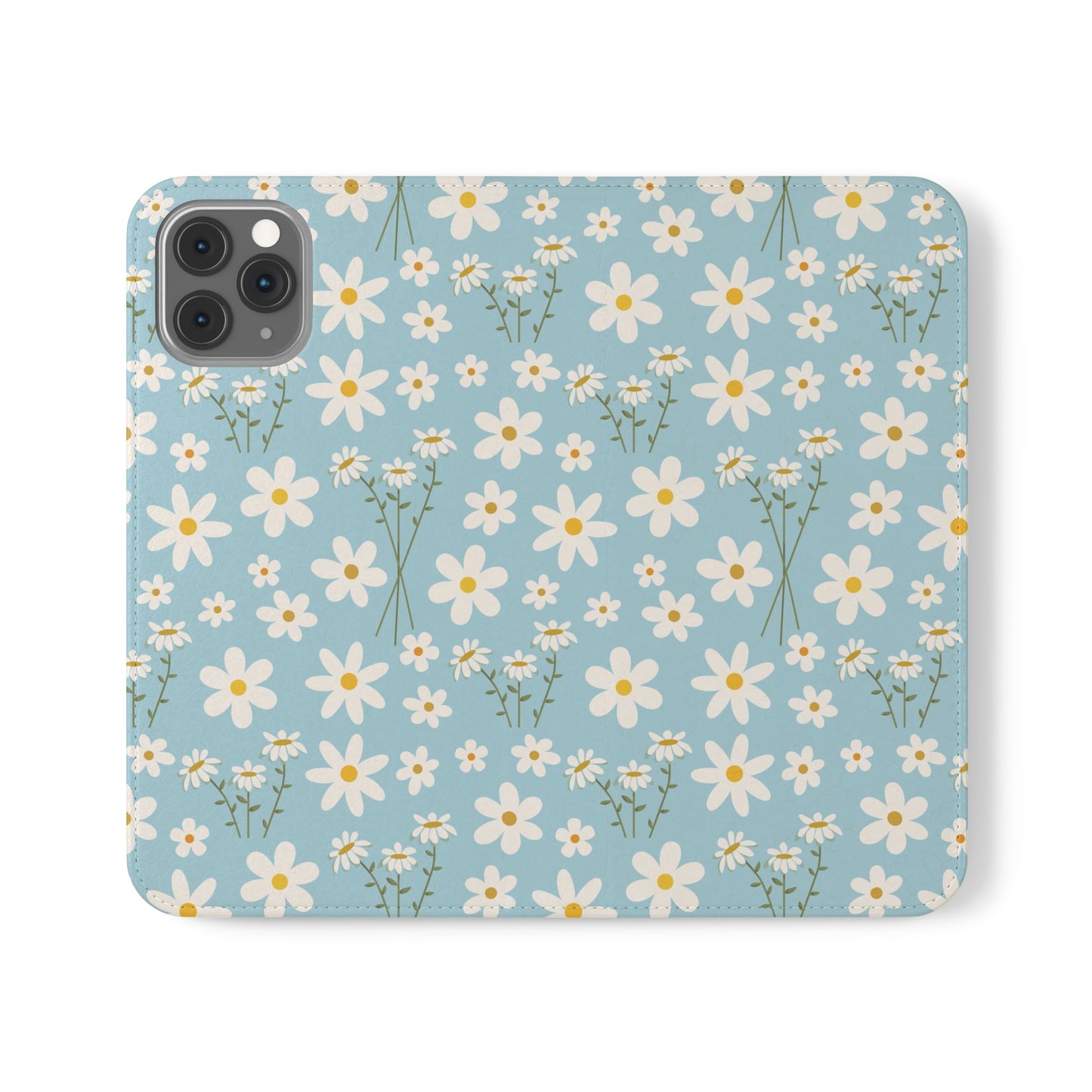 Sky Blue Daisy Flip Phone Case Cover with Pockets - Phone Case - Kristine Celestine