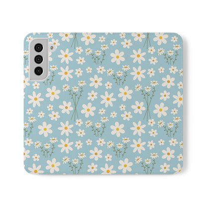 Sky Blue Daisy Flip Phone Case Cover with Pockets - Phone Case - Kristine Celestine