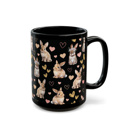 Bunny Love Black Mug Cool Summer Coffee Mug Tea Cup Spring Ceramic Mug