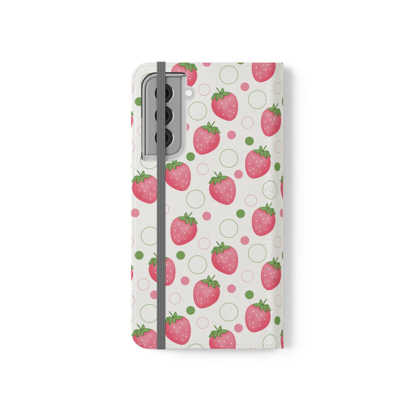 Pink Strawberry Bubbles Flip Phone Case Cover with Pockets - Phone Case - Kristine Celestine