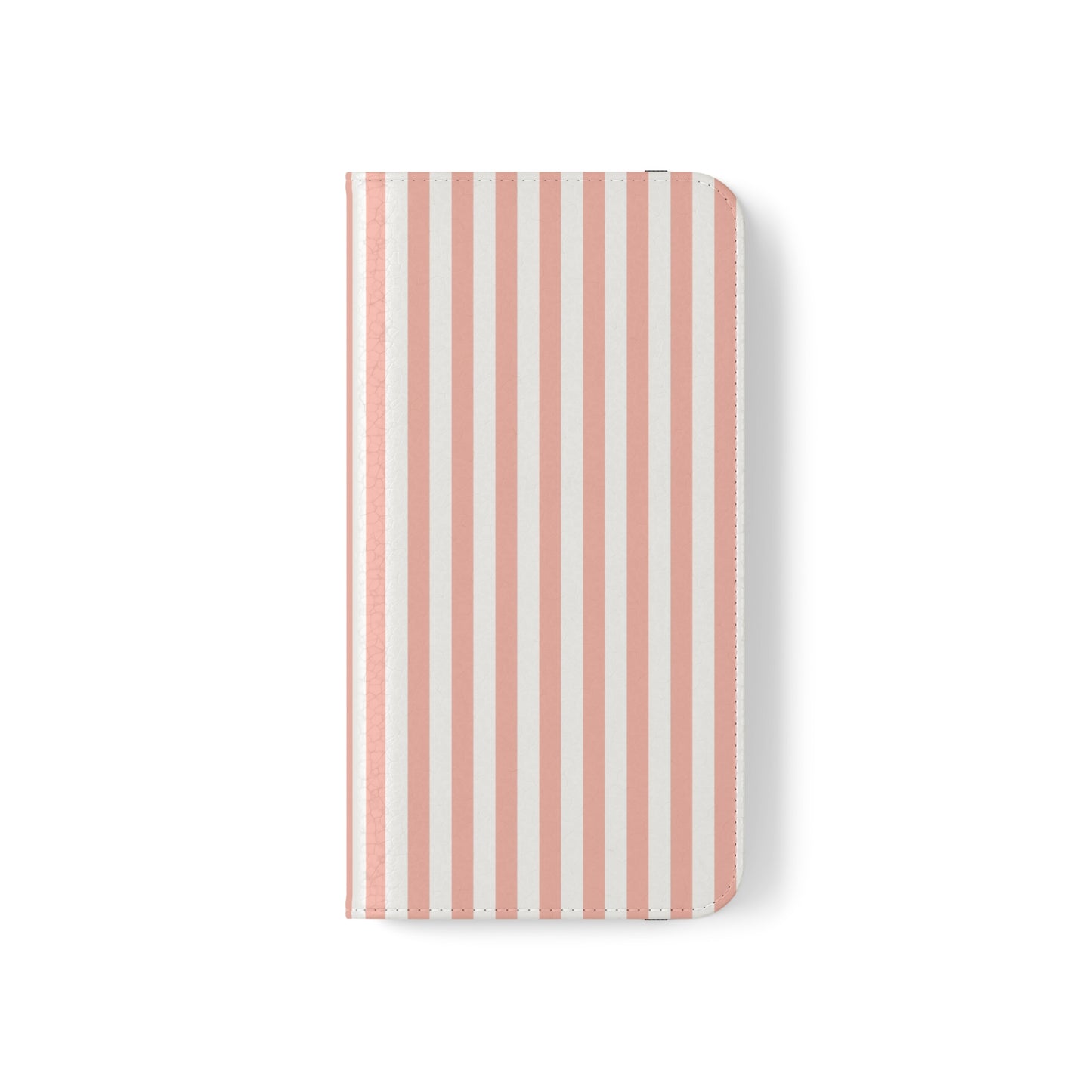 Coral Pink Stripes Flip Phone Case Cover with Pockets