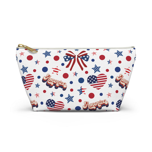 America's Sweetheart and Bows Accessory Pouch with T-bottom Pouch for Makeup Small Bag for School Supplies Cute Summer Zipper Pouch