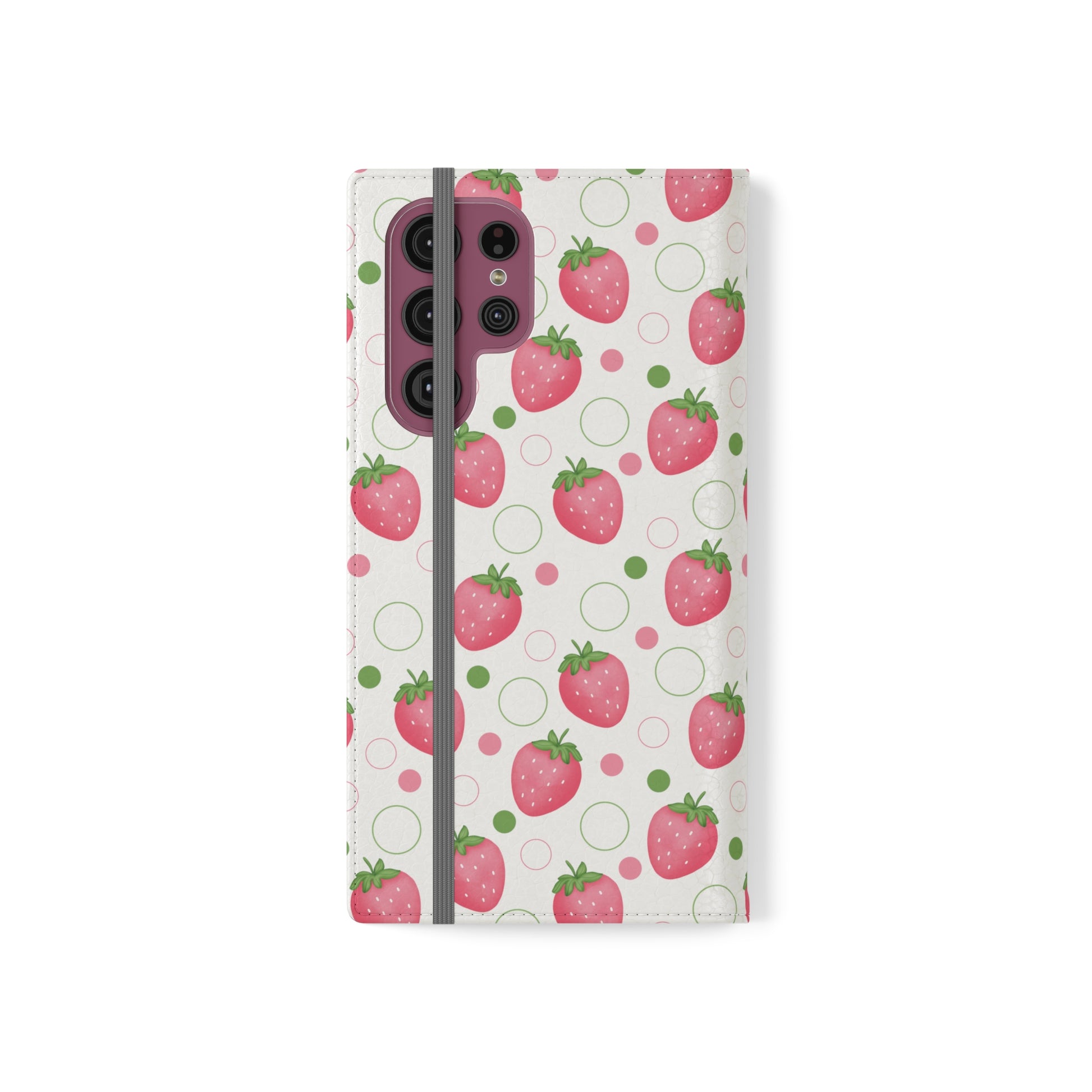 Pink Strawberry Bubbles Flip Phone Case Cover with Pockets - Phone Case - Kristine Celestine