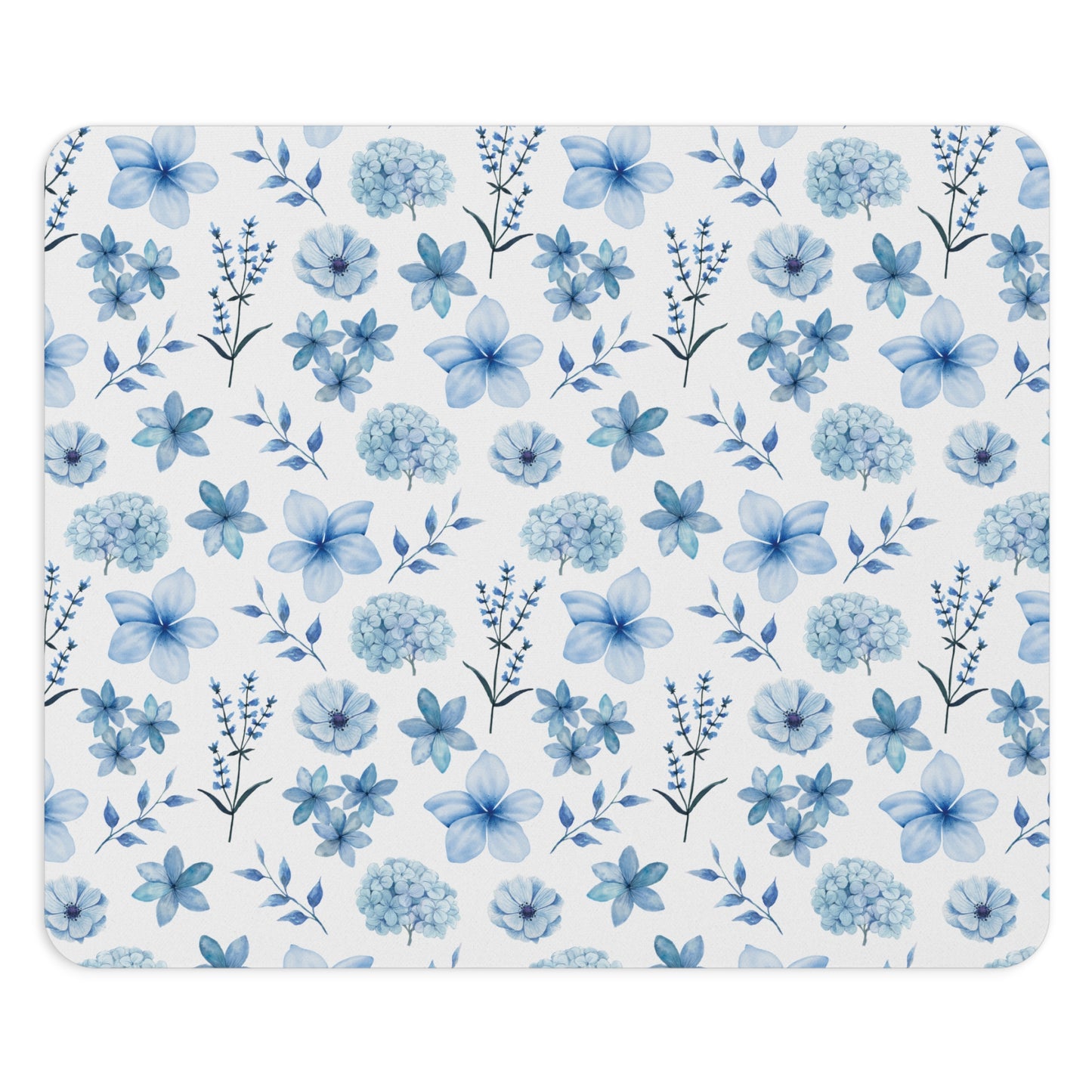 Snowy Blue Flowers Mousepad Winter Blue Wildflower Desk Mat Spring Floral Office Mat