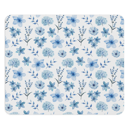 Snowy Blue Flowers Mousepad Winter Blue Wildflower Desk Mat Spring Floral Office Mat