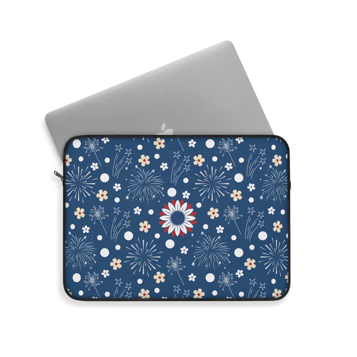 USA Daisy Fireworks Laptop Sleeve Cute American Laptop Pouch Red White and Blue Summer Laptop Bag Laptop Case Spring Laptop Protector Cute Tablet Sleeve Pretty Tablet Case Adorable Tablet Pouch