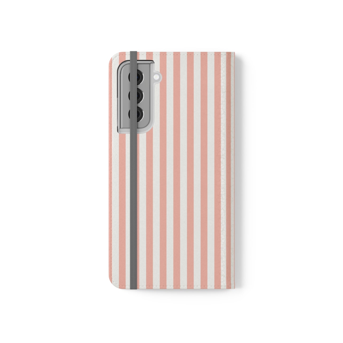 Coral Pink Stripes Flip Phone Case Cover with Pockets