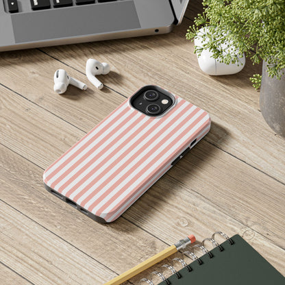 Coral Pink Stripes Tough Phone Case for iPhone and Samsung Galaxy