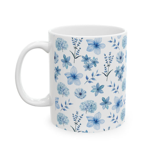 Snowy Blue Flowers Mug Ceramic Coffee Mug Sturdy Cup with Handle Tea Mug Hot Drink Cup