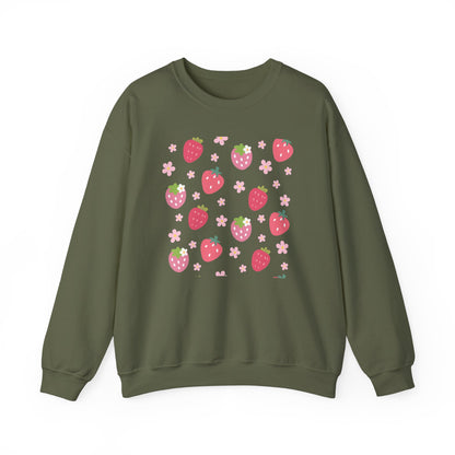 Strawberries and Daisies Crewneck Sweatshirt Cute Casual Strawberry Sweater Pink and Red Fruit Floral Daisy - Sweatshirt - Kristine Celestine