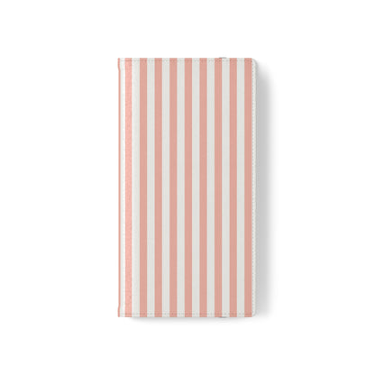 Coral Pink Stripes Flip Phone Case Cover with Pockets